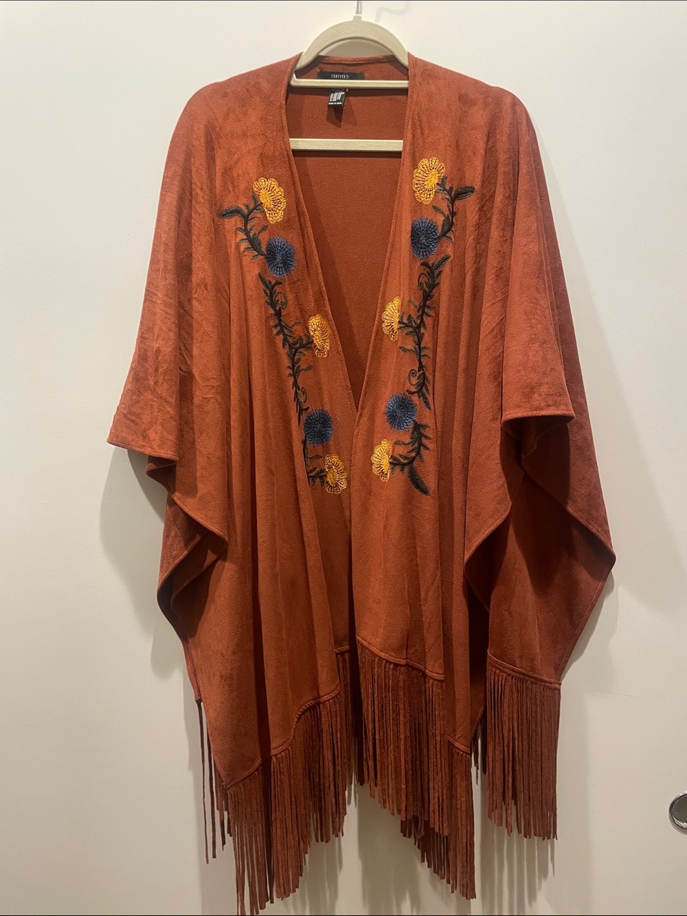 Forever 21 Rust Embroidered Fringe Kimono